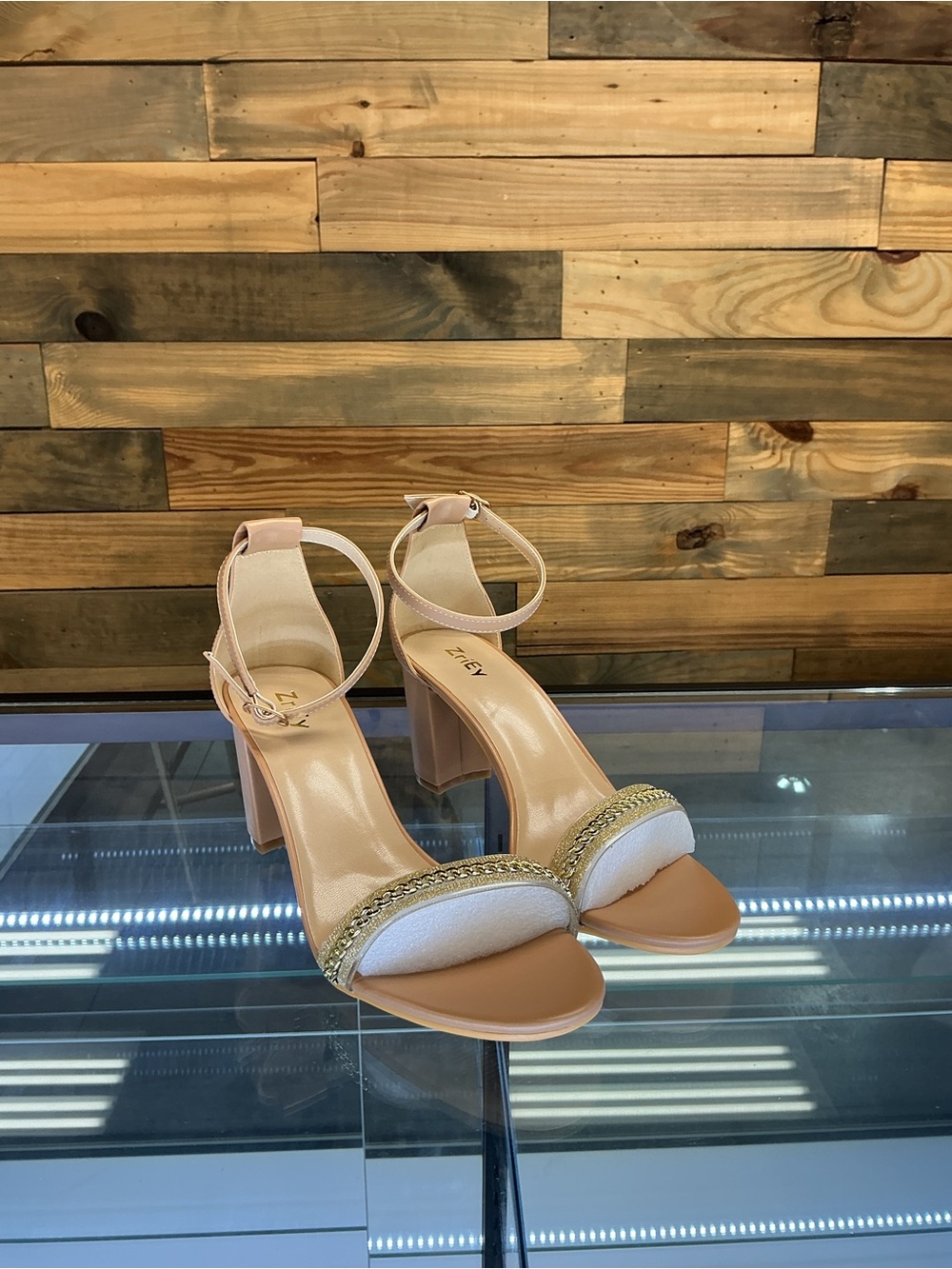 Ziley Women’s Nude & Gold Block Heel Sandals